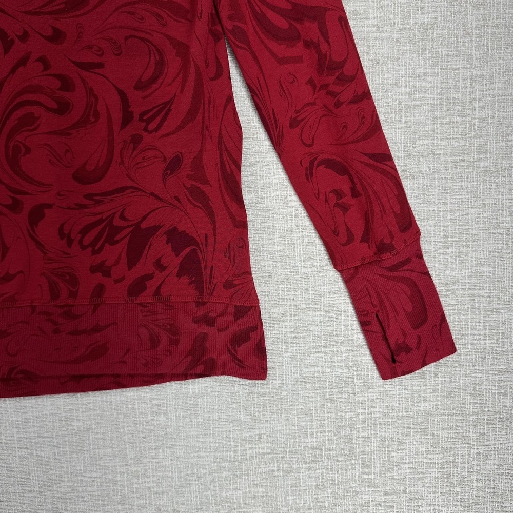 Athleta Sweatshirt Womens Small Red Paisley V Neck Fleece Stretch Pullover Gym - Picture 3 of 12